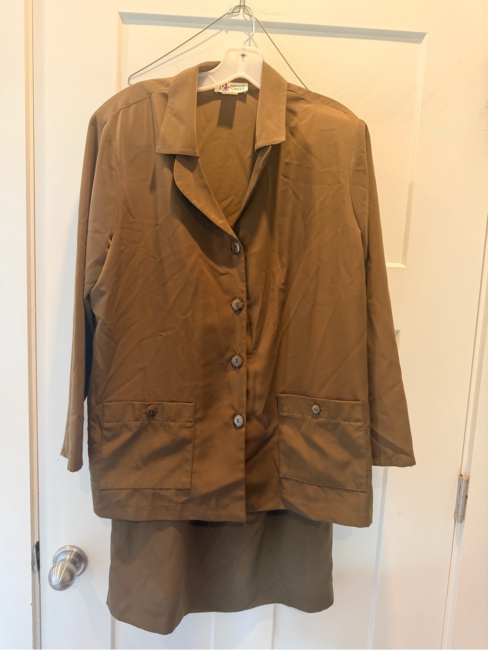 Vintage Maggie Sweet OLIVE Skirt Set Petite Large Career Jacket and Medium SKIRT